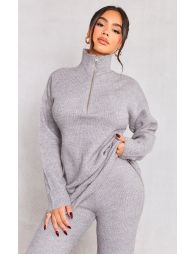Plus Grey Marl Knit Oversized Half Zip Sweater