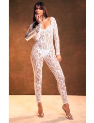 White Diamante Underwired Long Sleeve Jumpsuit