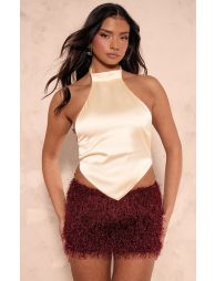Shop Cherry Red Eyelash Textured Tassel Mini Skirt Online in