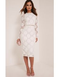 Shop Caris White Long Sleeve Lace Bodycon Dress Online in Iraq VogaCloset