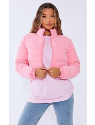 Red peach skin cropped clearance puffer jacket