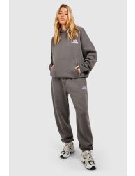 Athleisure Puff Print Slogan Hooded Tracksuit