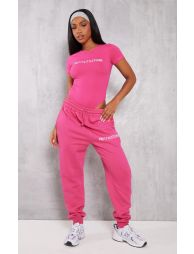 PRETTYLITTLETHING Logo Light Pink High Waisted Cuffed Sweatpants