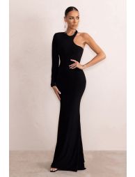 Tyra Black Asymmetric Neck Cut Out Maxi Dress With Open Back