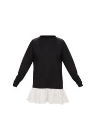 black sweater dress with poplin frill