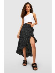 Polka dot wrap maxi skirt outlet