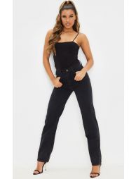 Washed Black High Waist Straight Leg Jeans