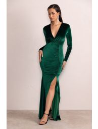 Green velvet maxi dress hotsell long sleeve