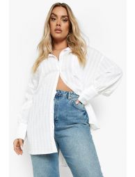 Plus White Textured Oversized Shirt