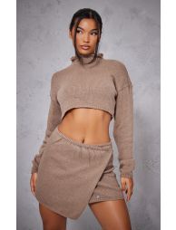 Shape Mocha Knit Tie Side High Neck Crop Top