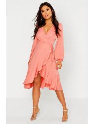 Crepe ruffle wrap shop midi skater dress