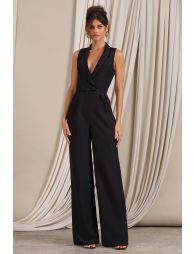 Black sleeveless wide leg jumpsuit discount