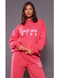 Pink Self Love Club Slogan Puff Print Oversized Joggers