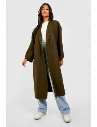 Shop Wool Look Oversized Belted Waterfall Collar Coat khaki Online in Bahrain VogaCloset