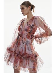 Plunging floral outlet tulle dress