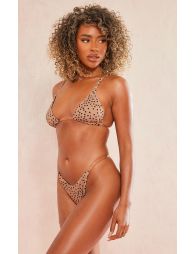 Beige Polka Dot Clear Strap Tanga Bikini Bottoms