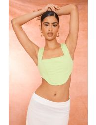 Lime Stretch Woven Boned Corset Crop Top