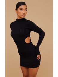 Black high neck cut out bodycon dress online