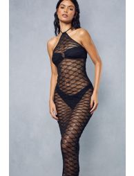 Misspap Sheer Knitted Bandeau Maxi Dress