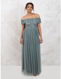 Green bardot shop embellished maxi dress