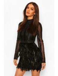 High Neck Feather Skirt Mini Party Dress