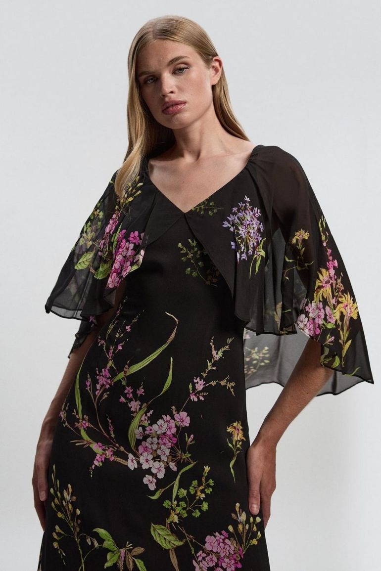 Floral Border Print Viscose Woven Cape Sleeve Maxi Dress | Clothing | Dresses | Premium Dresses Floral Border Print Viscose Woven Cape Sleeve Maxi Dress | Clothing | Dresses | Premium Dresses
