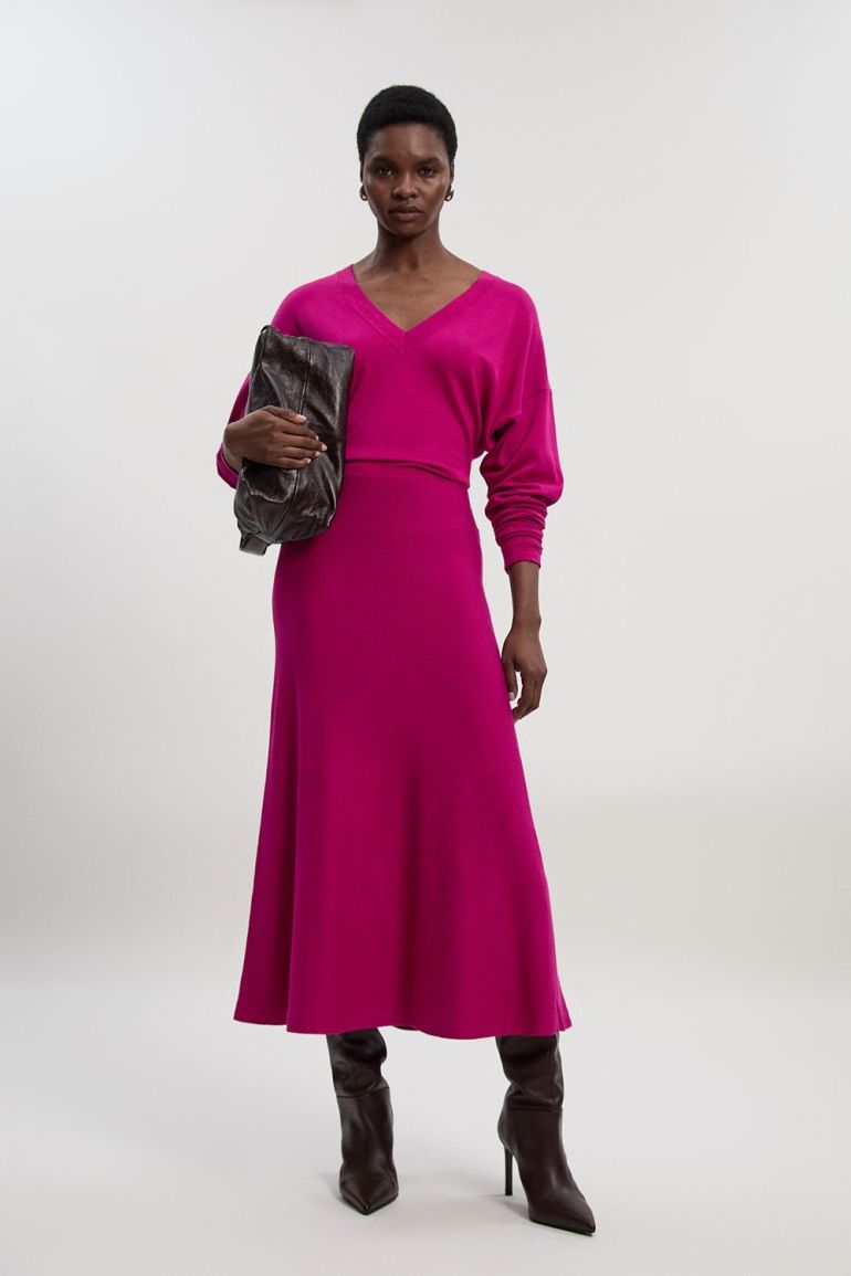 Viscose Blend V Neck Knit Midi Dress | Clothing | Dresses | Evening Dresses
