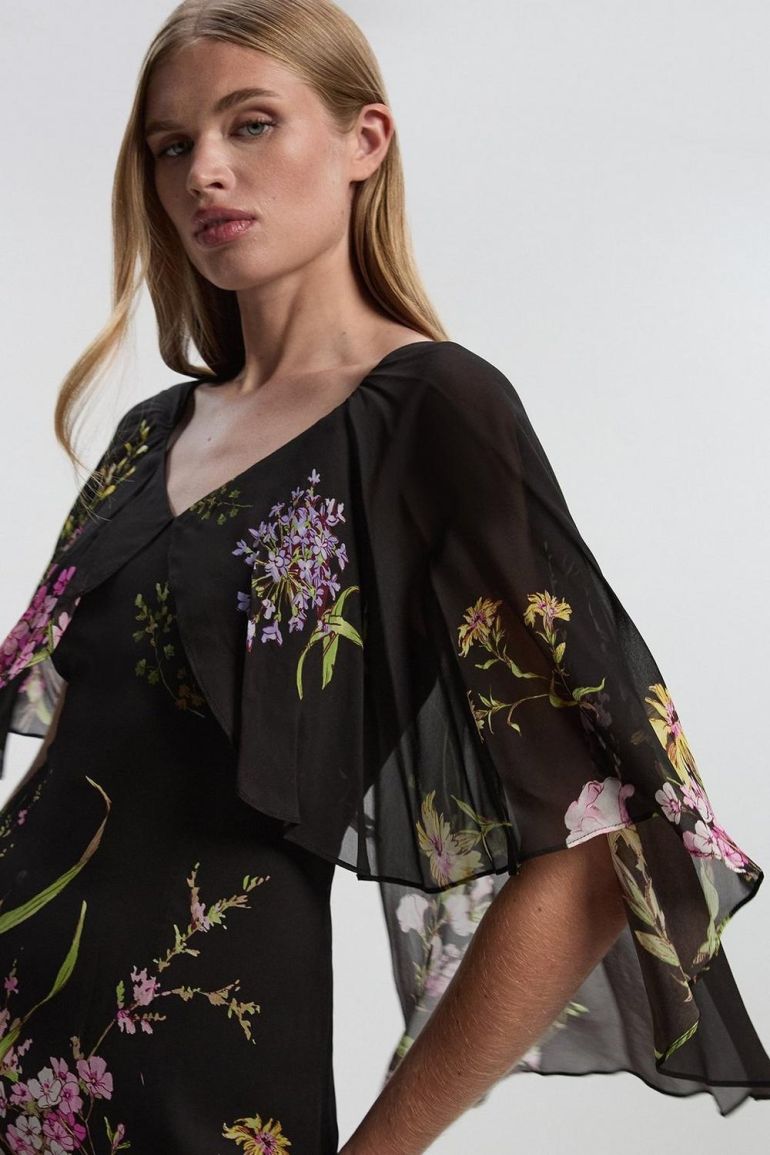 Floral Border Print Viscose Woven Cape Sleeve Maxi Dress | Clothing | Dresses | Premium Dresses Floral Border Print Viscose Woven Cape Sleeve Maxi Dress | Clothing | Dresses | Premium Dresses
