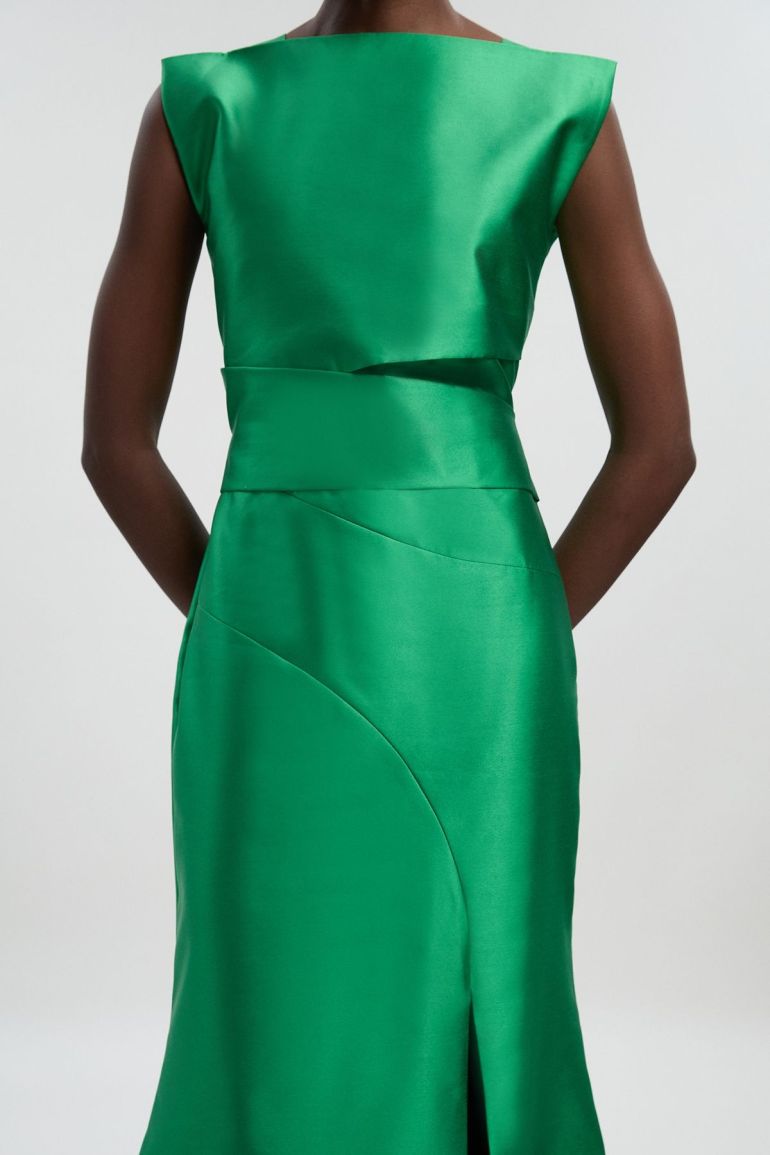 Satin Twill Draped Waist Structured Tailored Maxi Dress | ملابس | فساتين | Premium Dresses Satin Twill Draped Waist Structured Tailored Maxi Dress | ملابس | فساتين | Premium Dresses