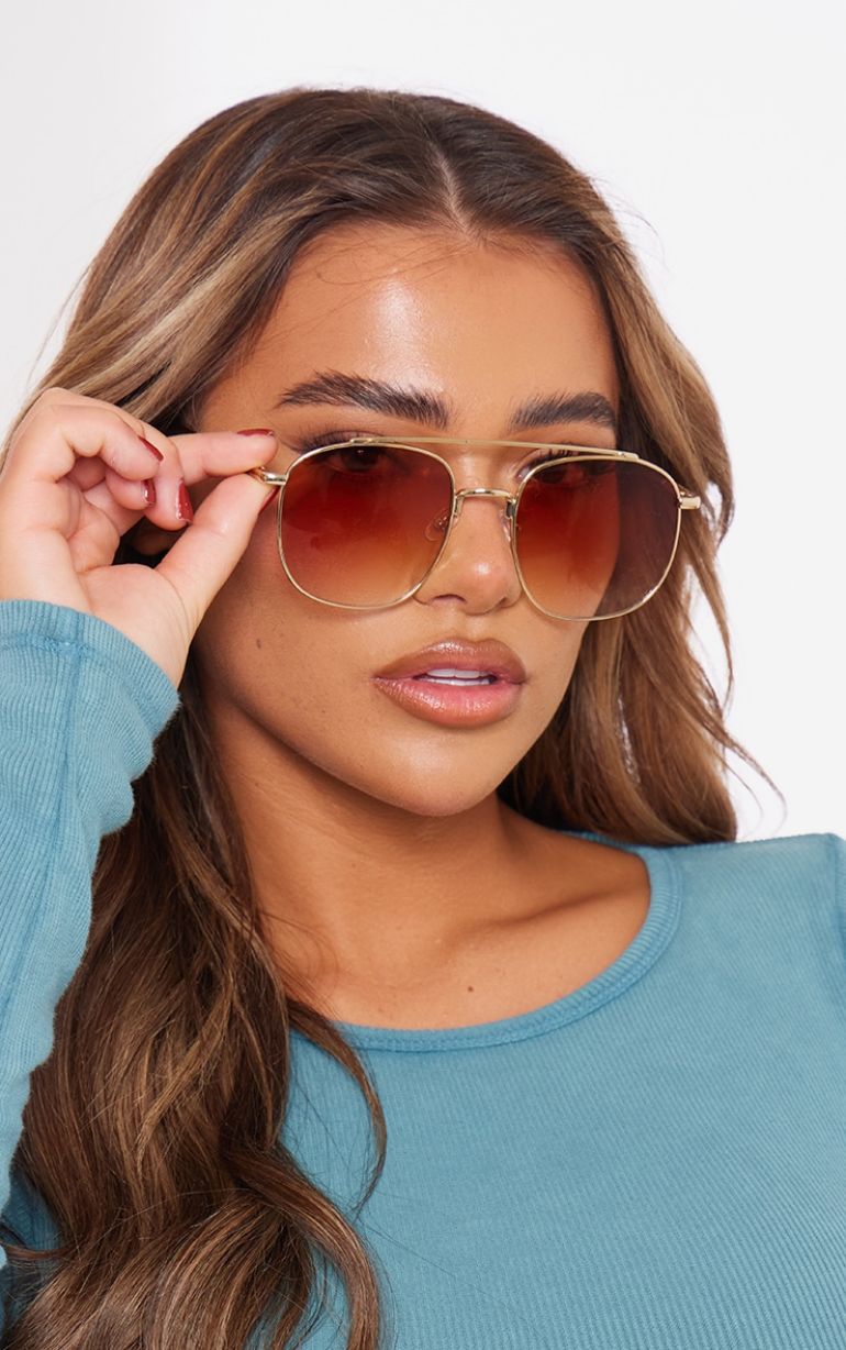 Shop Gold Frame Brown Ombre Lens Aviator Sunglasses Online 