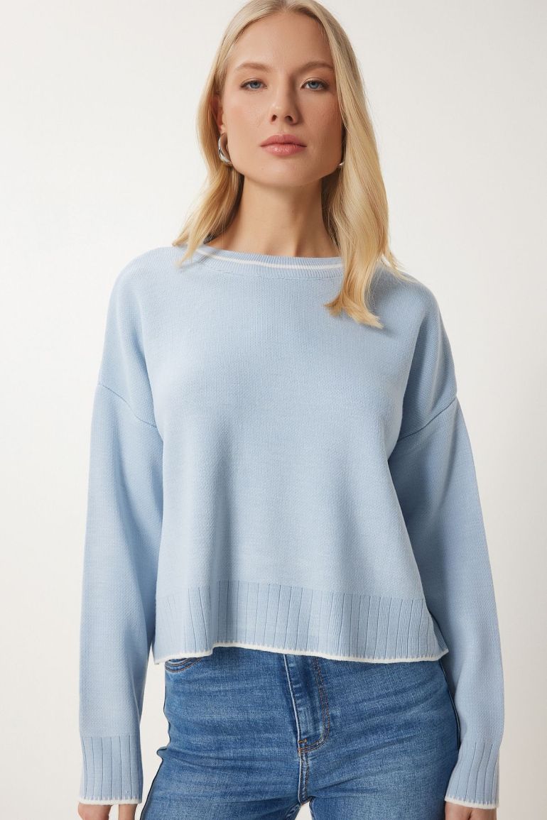 Women's Light Blue Basic Knitwear Sweater Happiness İStanbul Blue ...