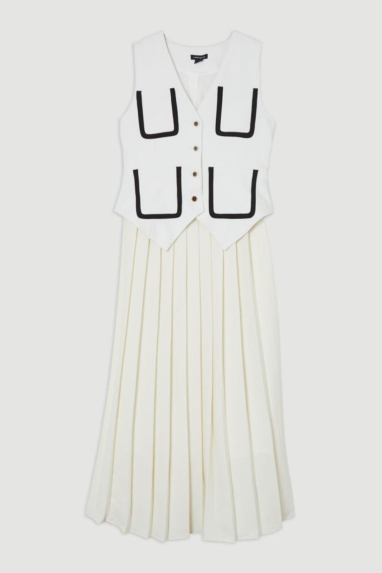 Compact Stretch Sleeveless Pleated Tipped Tailored Midaxi Dress | Clothing | Dresses | Premium Dresses Compact Stretch Sleeveless Pleated Tipped Tailored Midaxi Dress | Clothing | Dresses | Premium Dresses