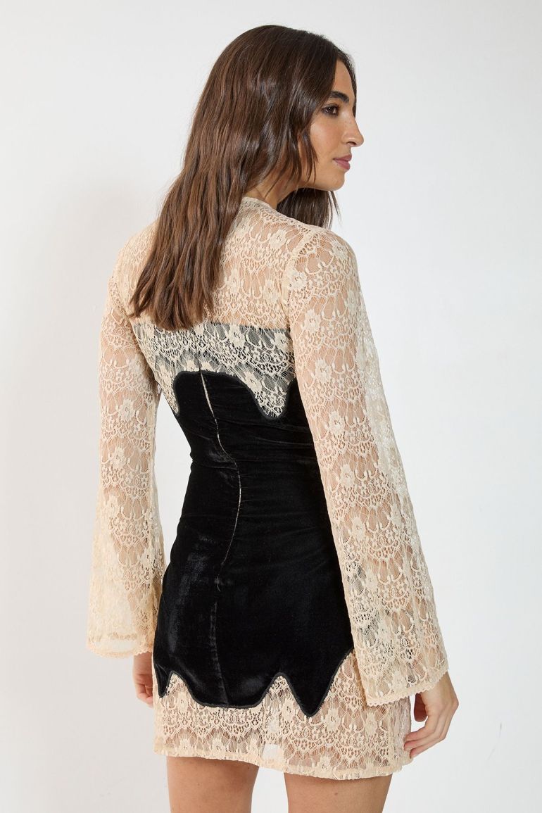 Velvet Lace Insert Long Sleeve Mini Dress | Clothing | Dresses | Party Dresses Velvet Lace Insert Long Sleeve Mini Dress | Clothing | Dresses | Party Dresses