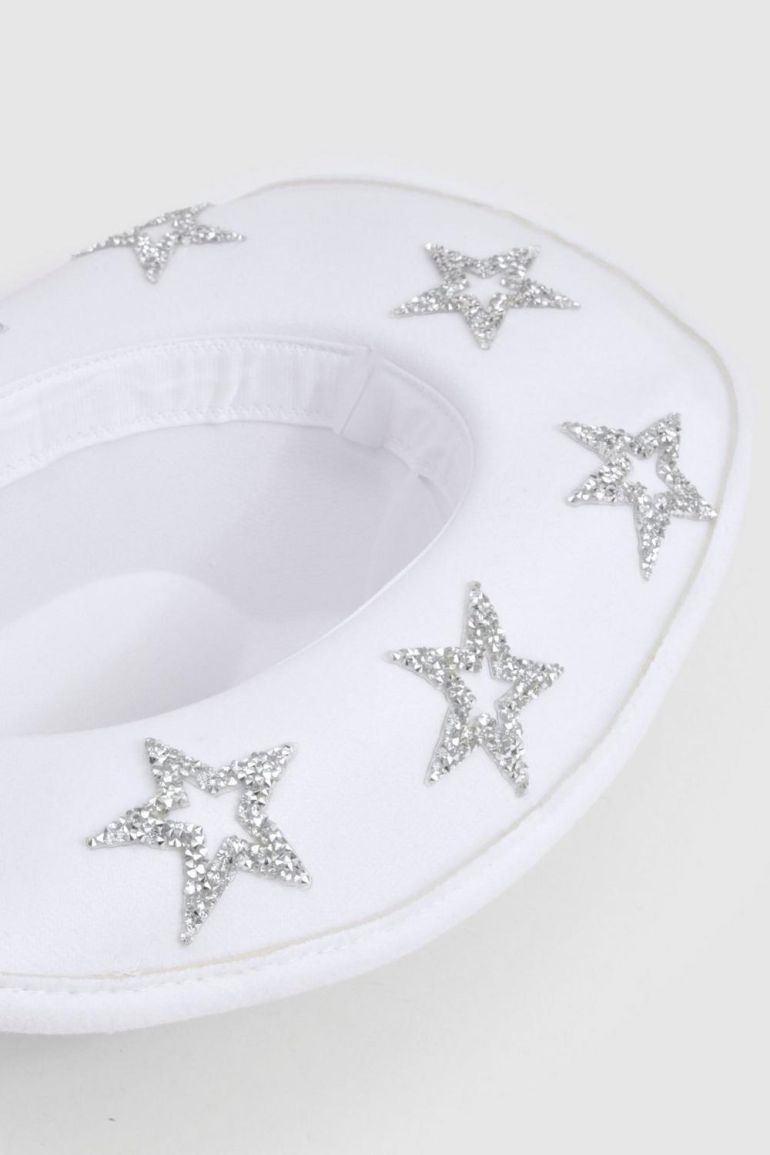 White Star-Embellished Cowboy Hat Cowgirl Hat Ivory Star Embellished Studded Rhinestone Star  main image 4