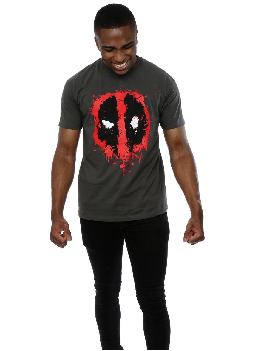 Deadpool Mens Splat Face Cotton T-Shirt - Light Graphite - 3
