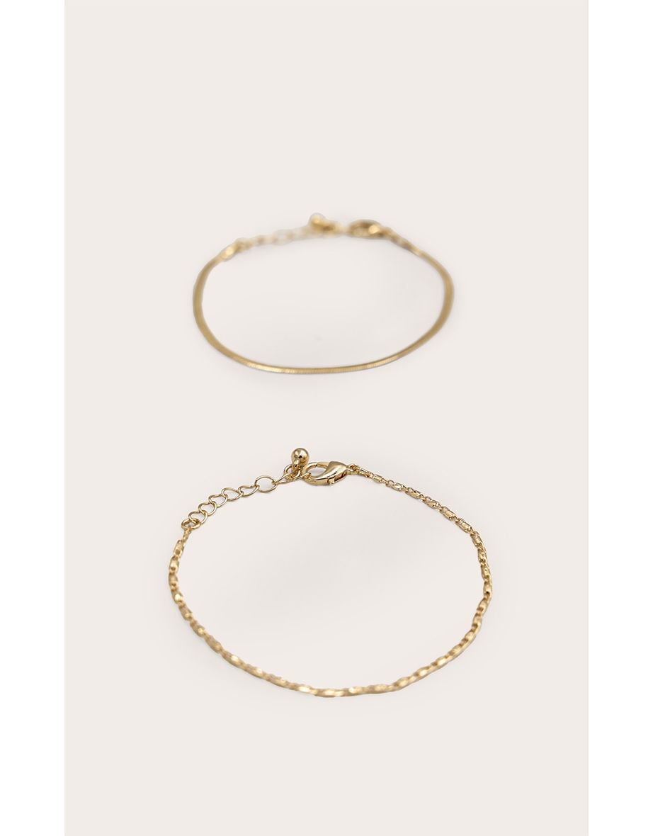 Gold Layered Slim Snake Chain Multipack Bracelet - 2