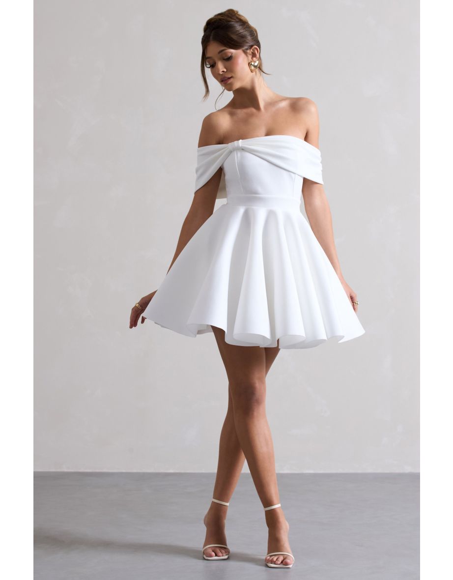 Snowfall | White Bardot Bow Skater Mini Dress