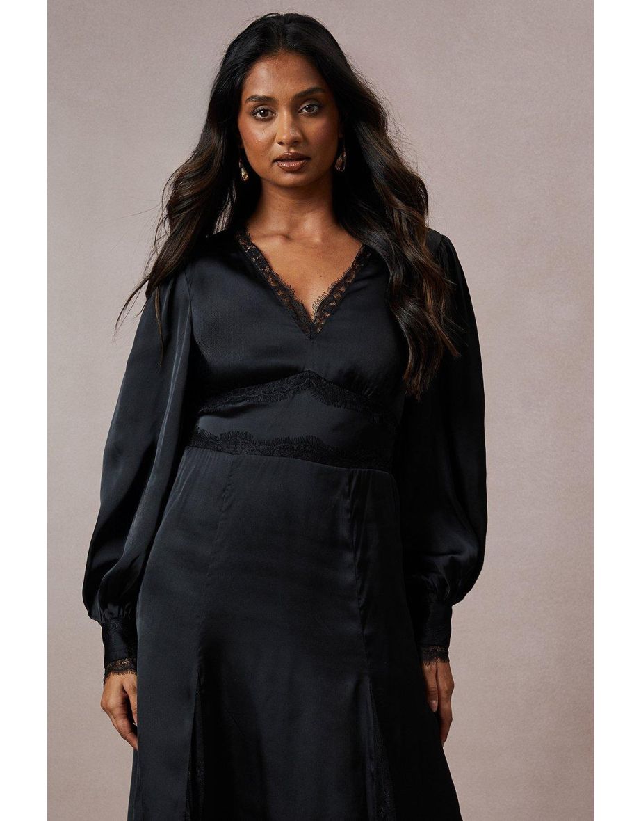 Lace Insert Satin Maxi Dress - 3
