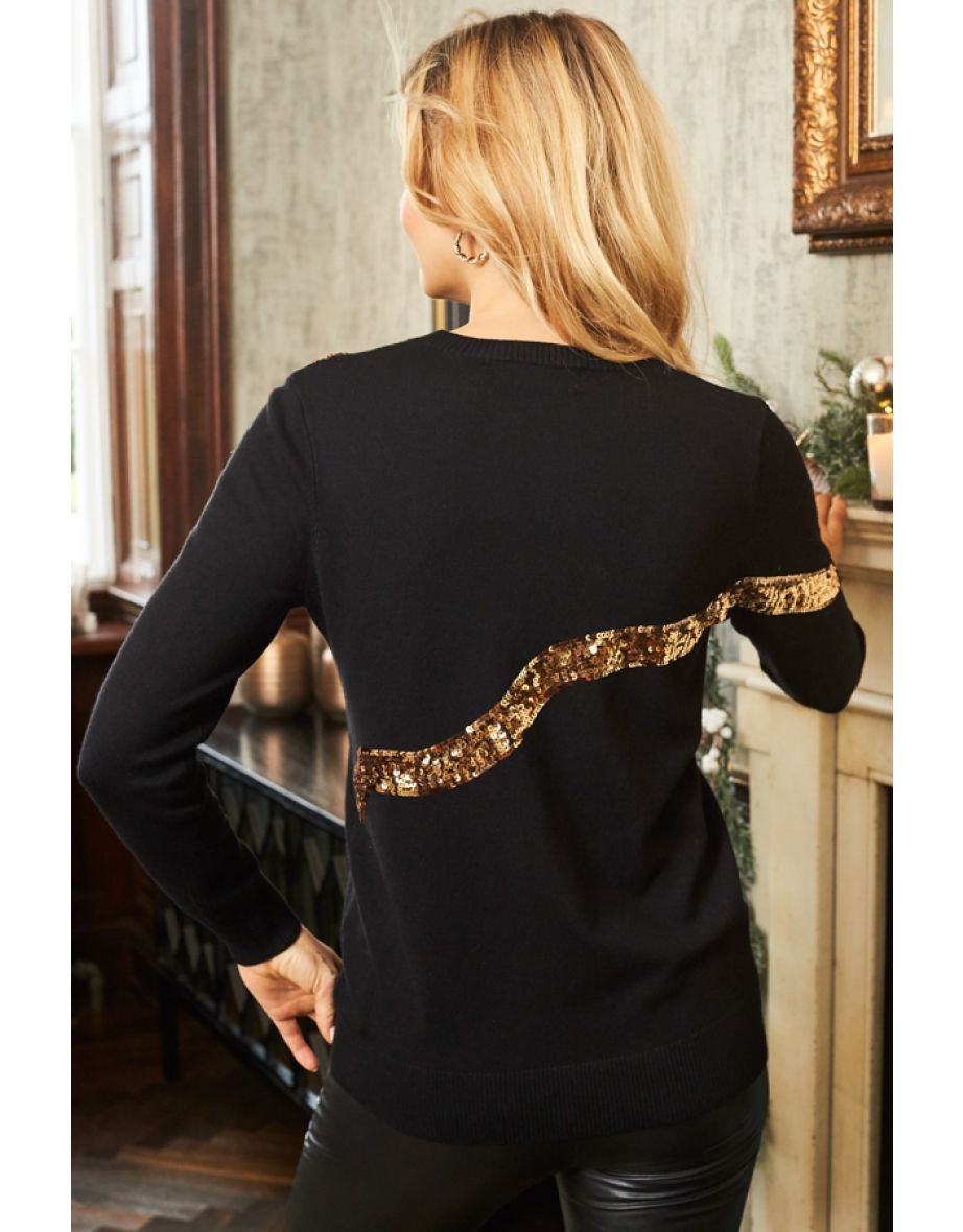 Black Gold Sequin Bow Knit Jumper - 4