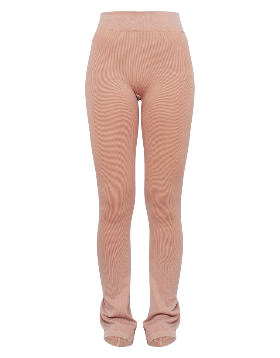 Tall Brown Acid Wash Seamless Rib Flare Yoga Pants - 4