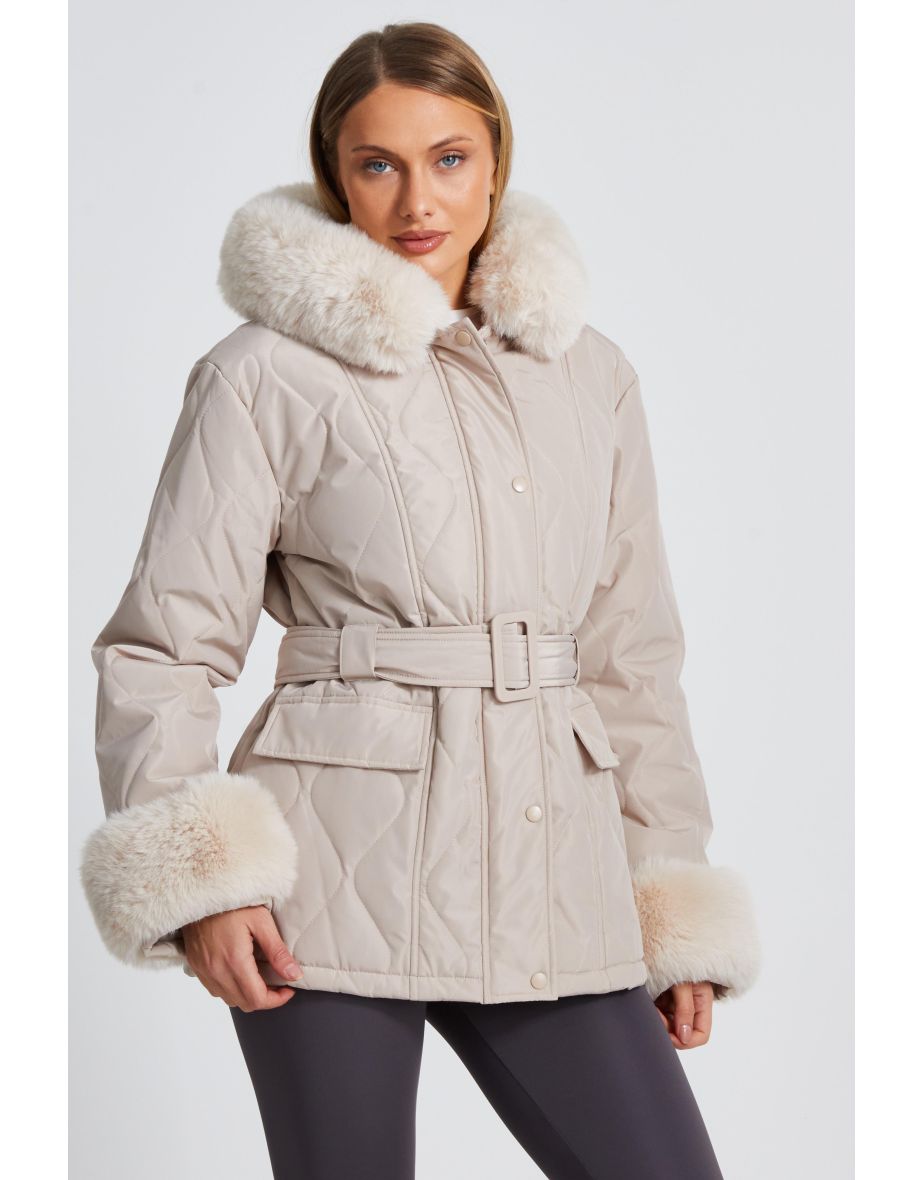 Stone Faux Fur Trim Jacket