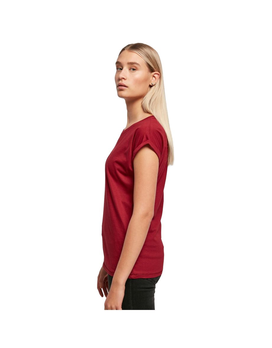 Womens/Ladies Extended Shoulder T-Shirt - Burgundy - 3