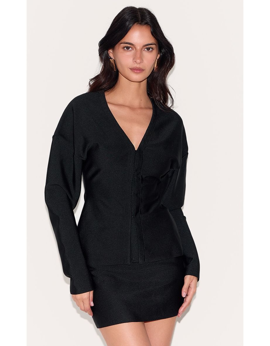 Black Knitted Tailored Hook And Eye Cardigan