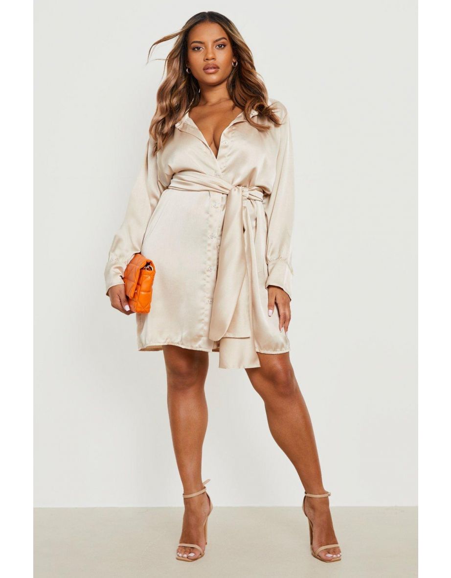 Champagne satin shirt dress 2025