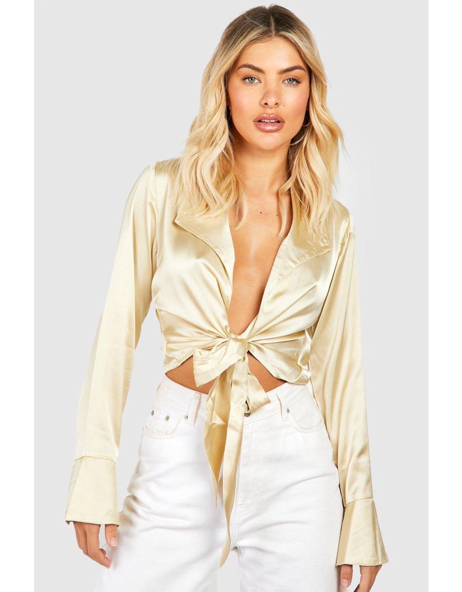Satin tie front gleaming top