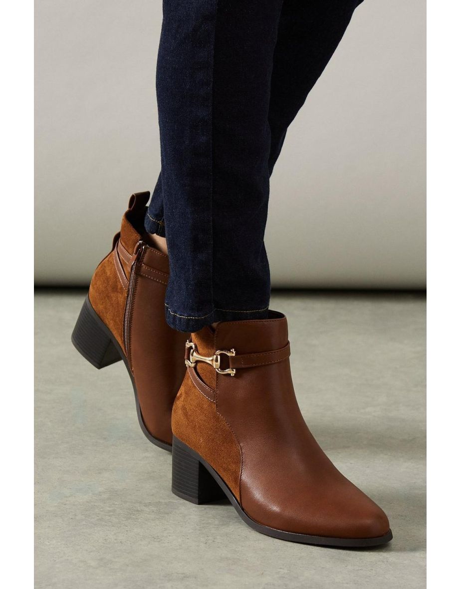 Antonia Side Snaffle Two Tone Heeled Ankle Boots