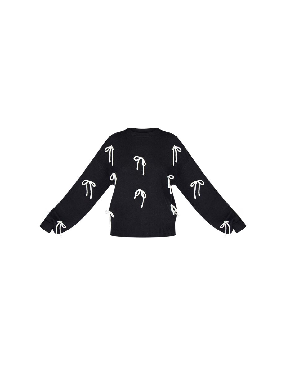Tall Black Bow Detail Oversized Christmas Jumper - 4