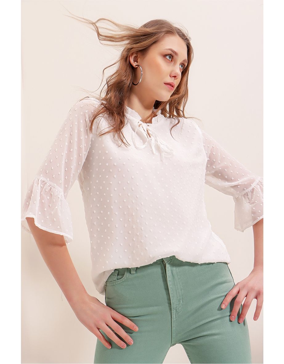 0415 Chiffon Blouse - White - 5