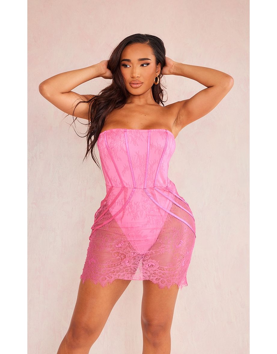 Shape Hot Pink Lace Corset Mini Dress