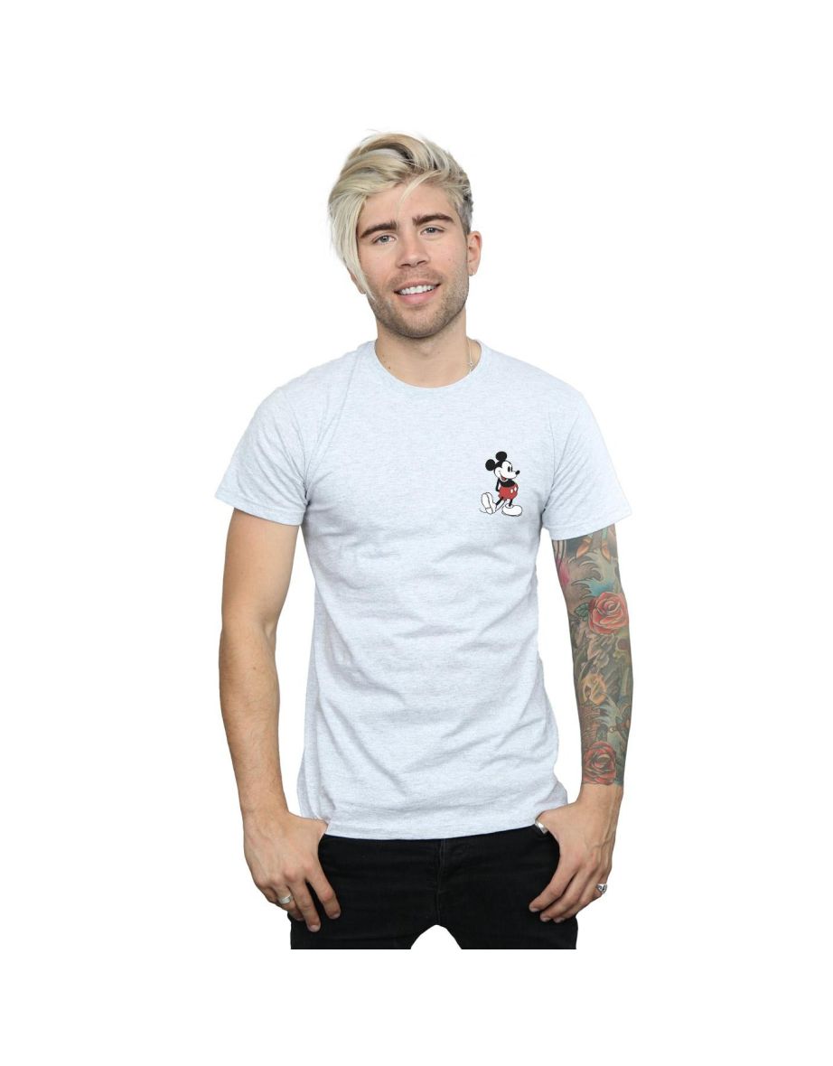 Disney Mens Mickey Mouse Kickin Retro Chest T-Shirt - Sports Grey